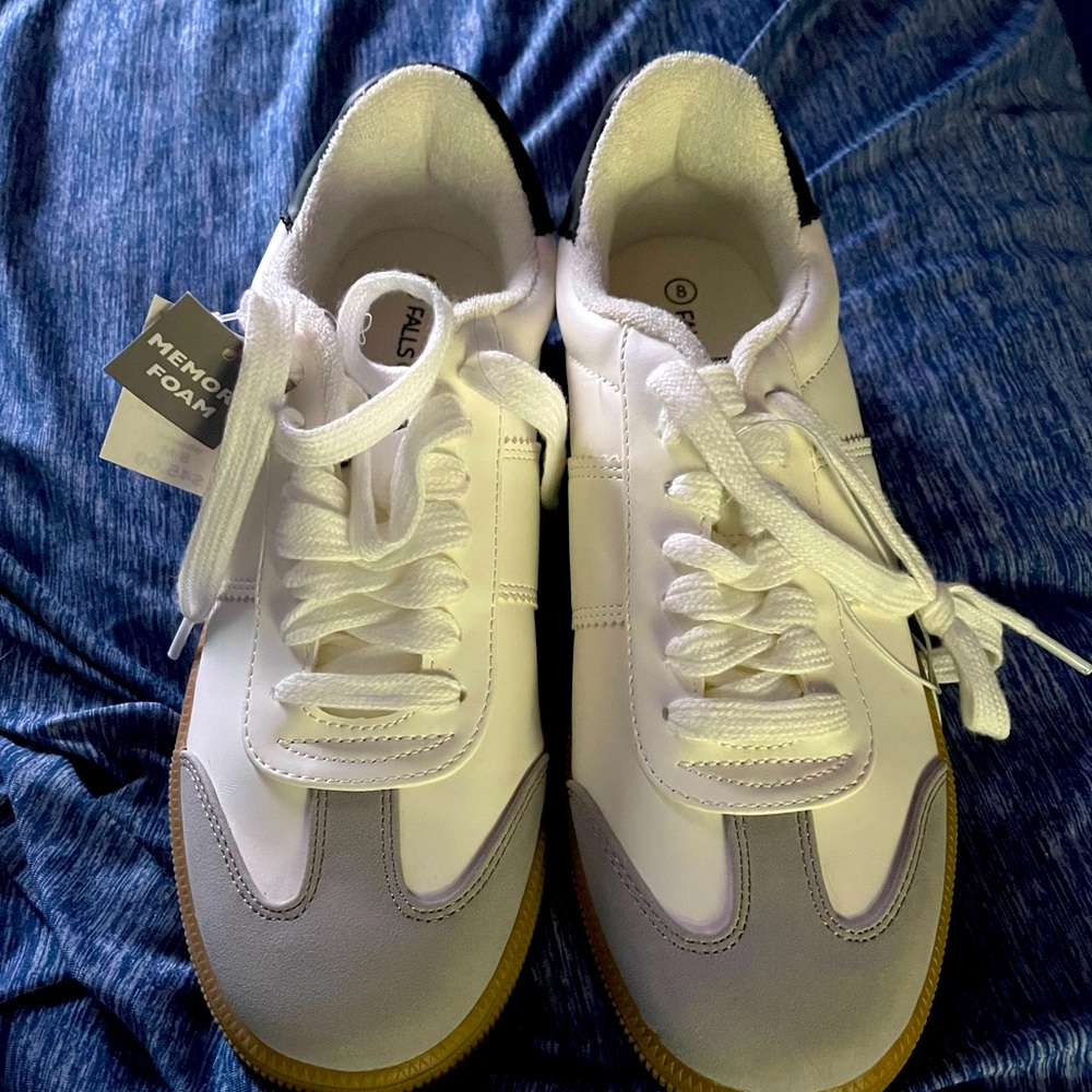 Falls Creek women’s shoes. White, grey and black, with memory foam insoles